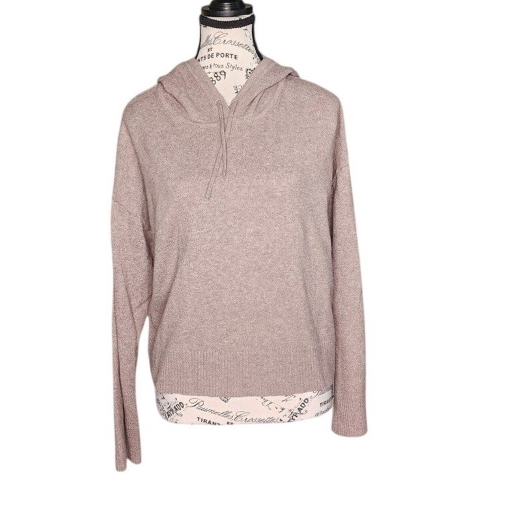 GAP Womens Beige Taupe Heathered Knit Cropped Pullover Hoodie Size M Long Sleeve